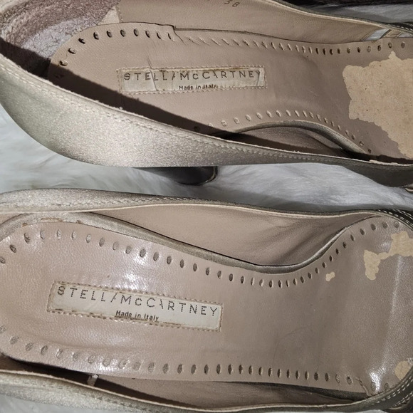 Stella McCartney Taupe Silk Wooden Heel Platform Pumps EU 38 - Picture 8 of 16